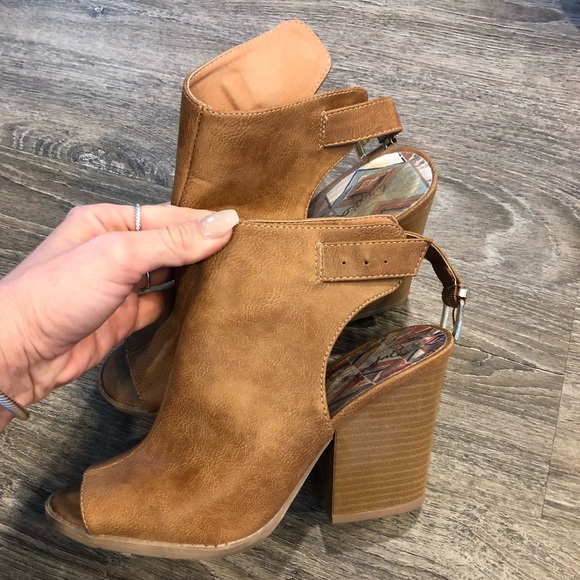 Qupid Shoes - Faux Leather Open Toe Booties